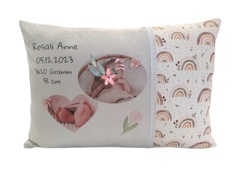 Atelier MiaMia birth pillow - name pillow with embroidery - panel - photo