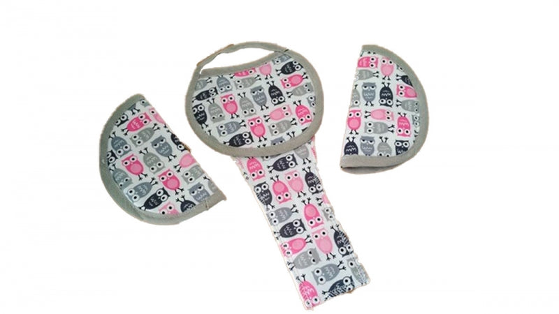 Belt protectors white, pink owls //97