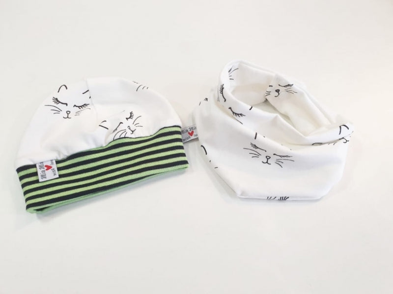 Beanie Set Mütze und Tuch Baby Katzengesichter Nr. 274 von Atelier MiaMia